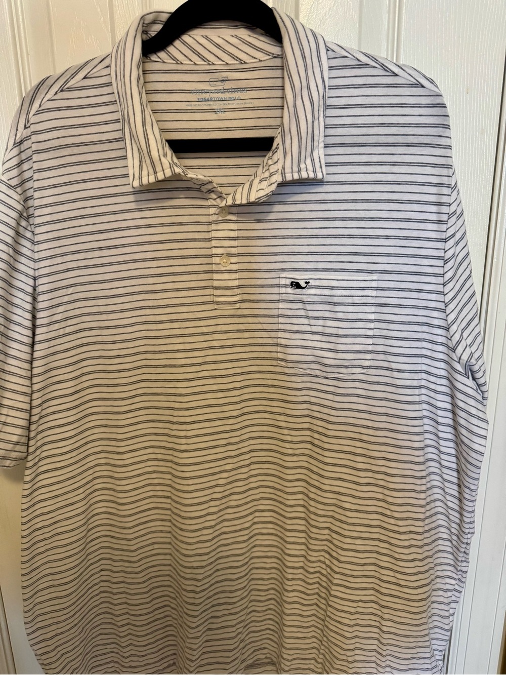 Men's Vineyard Vines White & Black Striped Polo Shirt - Classic Short Sleeve